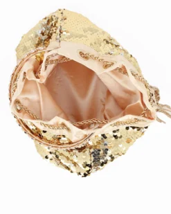 DIVAS - Pochette oro a secchiello con paillettes e diamantini