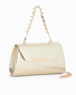 DIVAS - Pochette oro con manico gioiello e patta