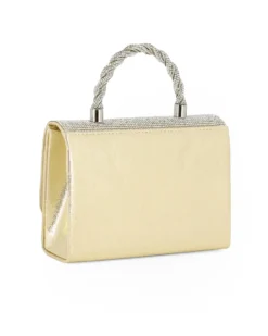 DIVAS - Pochette oro con patta e manico intrecciato in strass
