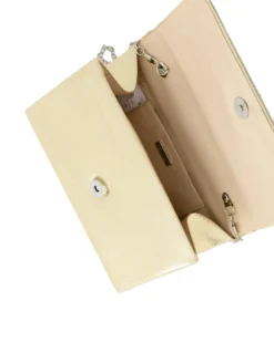 DIVAS - Pochette oro con patta e manico intrecciato in strass
