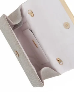 DIVAS - Pochette oro glitterata con filo di strass sulla patta, tracolla removibile