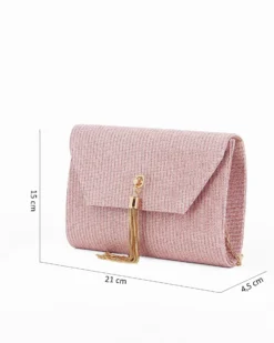 DIVAS - Pochette oro rosa in lurex con pennacchio frange