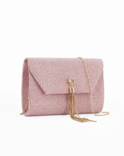 DIVAS - Pochette oro rosa in lurex con pennacchio frange