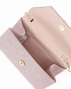 DIVAS - Pochette oro rosa in lurex con pennacchio frange