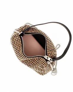 DIVAS - Pochette oro tutta strass con tracolla rimovibile e manico