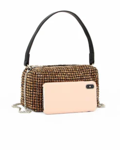 DIVAS - Pochette oro tutta strass con tracolla rimovibile e manico