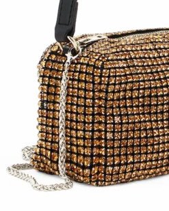 DIVAS - Pochette oro tutta strass con tracolla rimovibile e manico