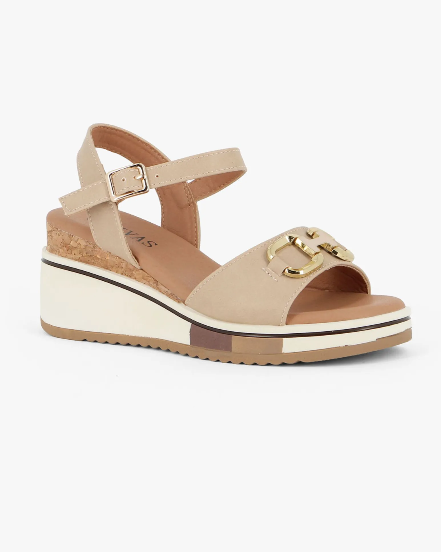 DIVAS - Sandalo beige con morsetto, zeppa 6CM