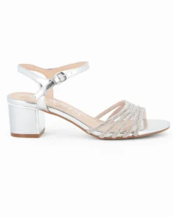 DIVAS - Sandalo gioiello argento con cinturini in strass, tacco 8,5CM