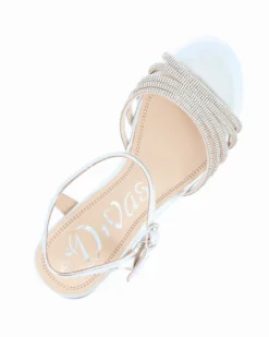 DIVAS - Sandalo gioiello argento con cinturini in strass, tacco 8,5CM