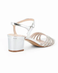 DIVAS - Sandalo gioiello argento con cinturini in strass, tacco 8,5CM