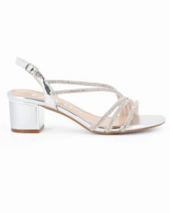 DIVAS - Sandalo gioiello argento con cinturini in strass, tacco 5CM