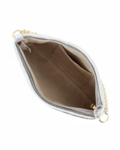 DIVAS - TRACOLLA ARGENTO IN VERA PELLE CON DETTAGLIO CATENA, MADE IN ITALY