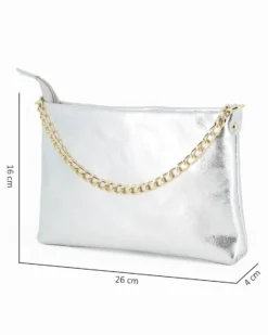DIVAS - TRACOLLA ARGENTO IN VERA PELLE CON DETTAGLIO CATENA, MADE IN ITALY