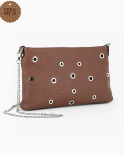 DIVAS - Tracolla marrone in VERA PELLE con occhielli