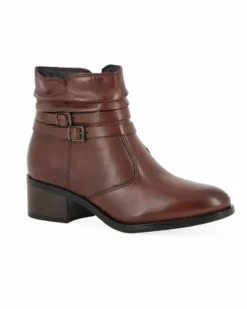 ELLEN BLAKE - Tronchetto da donna marrone in VERA PELLE con fibbie alla caviglia e zip laterale, tacco 4,5cm