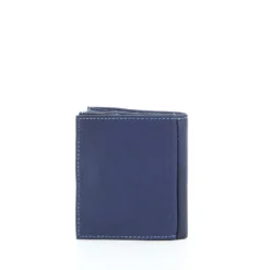 EMPORIO - Portafoglio blu in VERA PELLE con scomparto banconote e tasca posteriore portaspicci