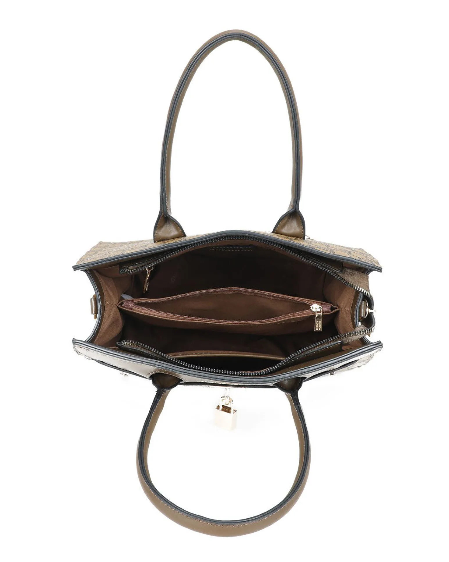 ENRICO COVERI - Borsa a mano taupe loggata con tasca posteriore e cinturino con dettaglio lucchetto, tracolla removibile