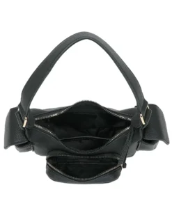 ENRICO COVERI - Borsa a spalla nera con tre taschini esterni, tracolla removibile