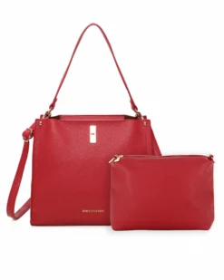 ENRICO COVERI - Borsa a spalla rossa con pochette interna estraibile, tracolla removibile