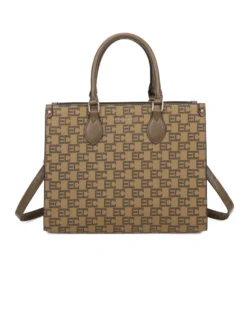 ENRICO COVERI - Borsa due manici loggata taupe con tracolla removibile