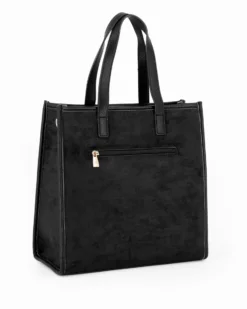 ENRICO COVERI - Borsa due manici nera scamosciata con tasca posteriore, tracolla removibile