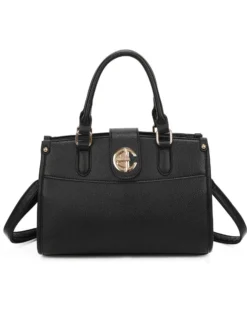 ENRICO COVERI - Borsa due manici nera con tasca posteriore e pattina con chiusura a girello, tracolla removibile