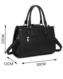 ENRICO COVERI - Borsa due manici nera con tasca posteriore e pattina con chiusura a girello, tracolla removibile