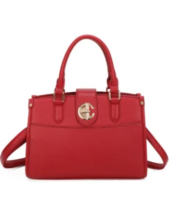 ENRICO COVERI - Borsa due manici rossa con tasca posteriore e pattina con chiusura a girello, tracolla removibile