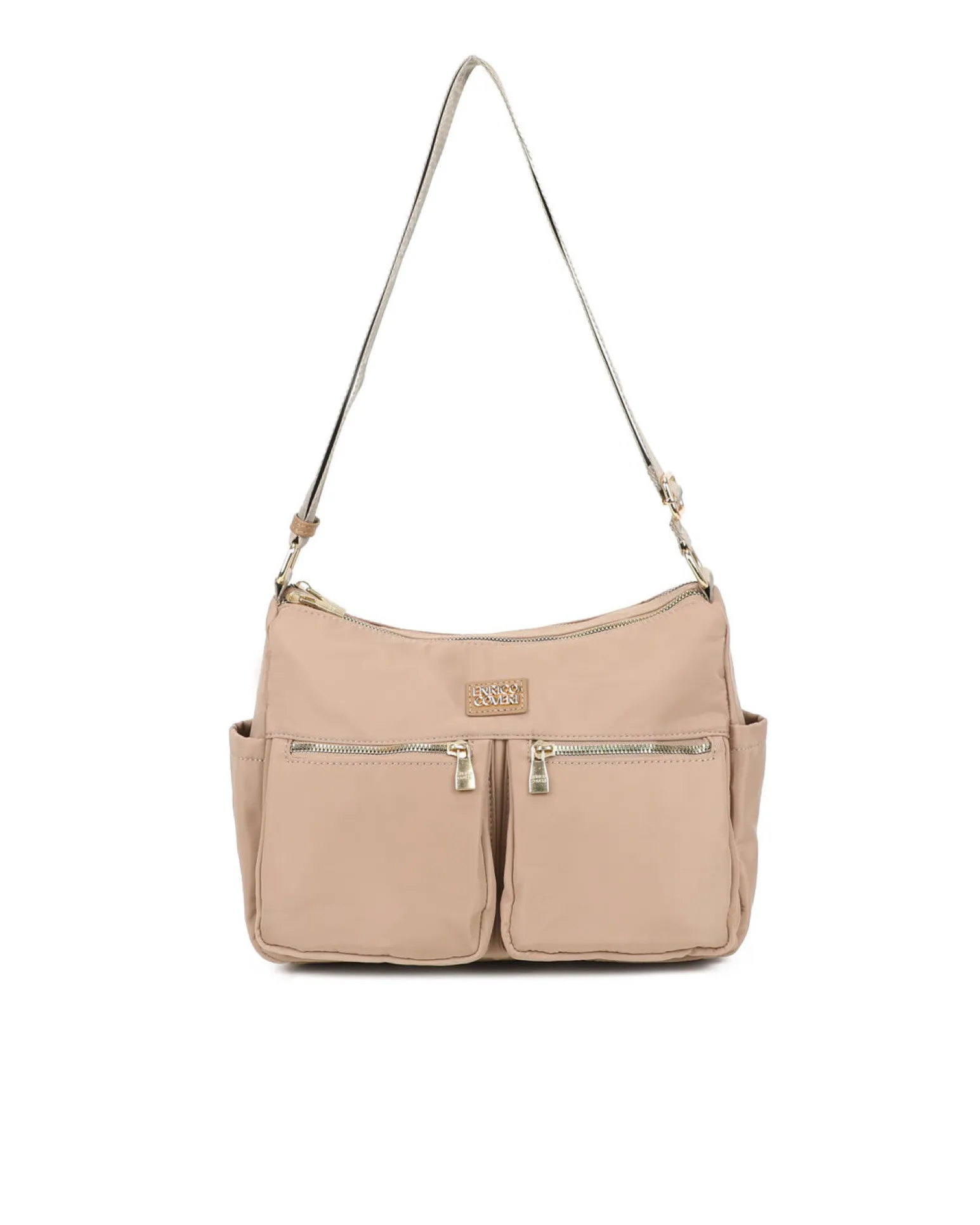 ENRICO COVERI - Borsa taupe multitasche con manico regolabile