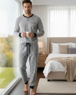 ENRICO COVERI - PIGIAMA MANICA LUNGA GRIGIO IN COTONE INTERLOCK