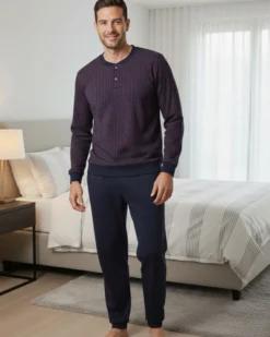 ENRICO COVERI - PIGIAMA MANICA LUNGA BLU IN COTONE INTERLOCK