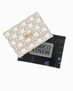 ENRICO COVERI - Portafoglio bianco loggato da donna con patta