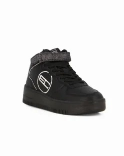 ENRICO COVERI SPORTSWEAR - Sneakers nera alta con strappo e patch posteriore glitterati