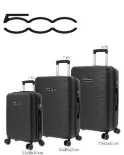 FIAT 500 - TROLLEY NERO IN ABS 4 RUOTE CON COMBINAZIONE TSA