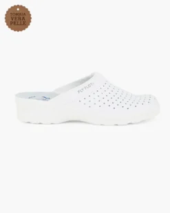 FLY FLOT - Ciabatta sanitaria bianca in VERA PELLE da donna - MADE IN ITALY