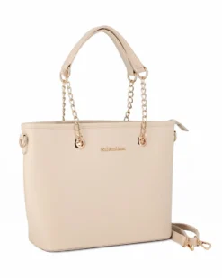 GIANMARCO VENTURI - Borsa shopping crema con tasca posteriore e tracolla removibile
