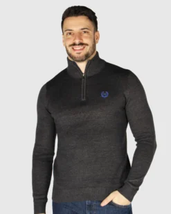 GIANMARCO VENTURI - Maglione mezza zip antracite da uomo