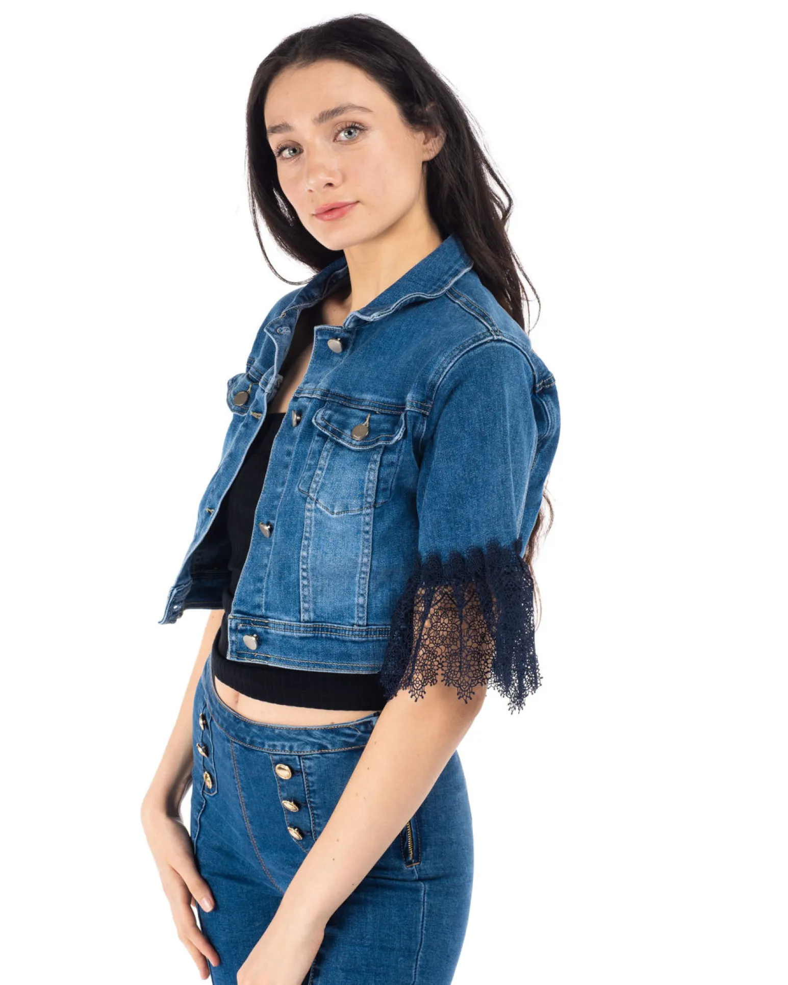 GIUBBINO JEANS MANICA PIZZO