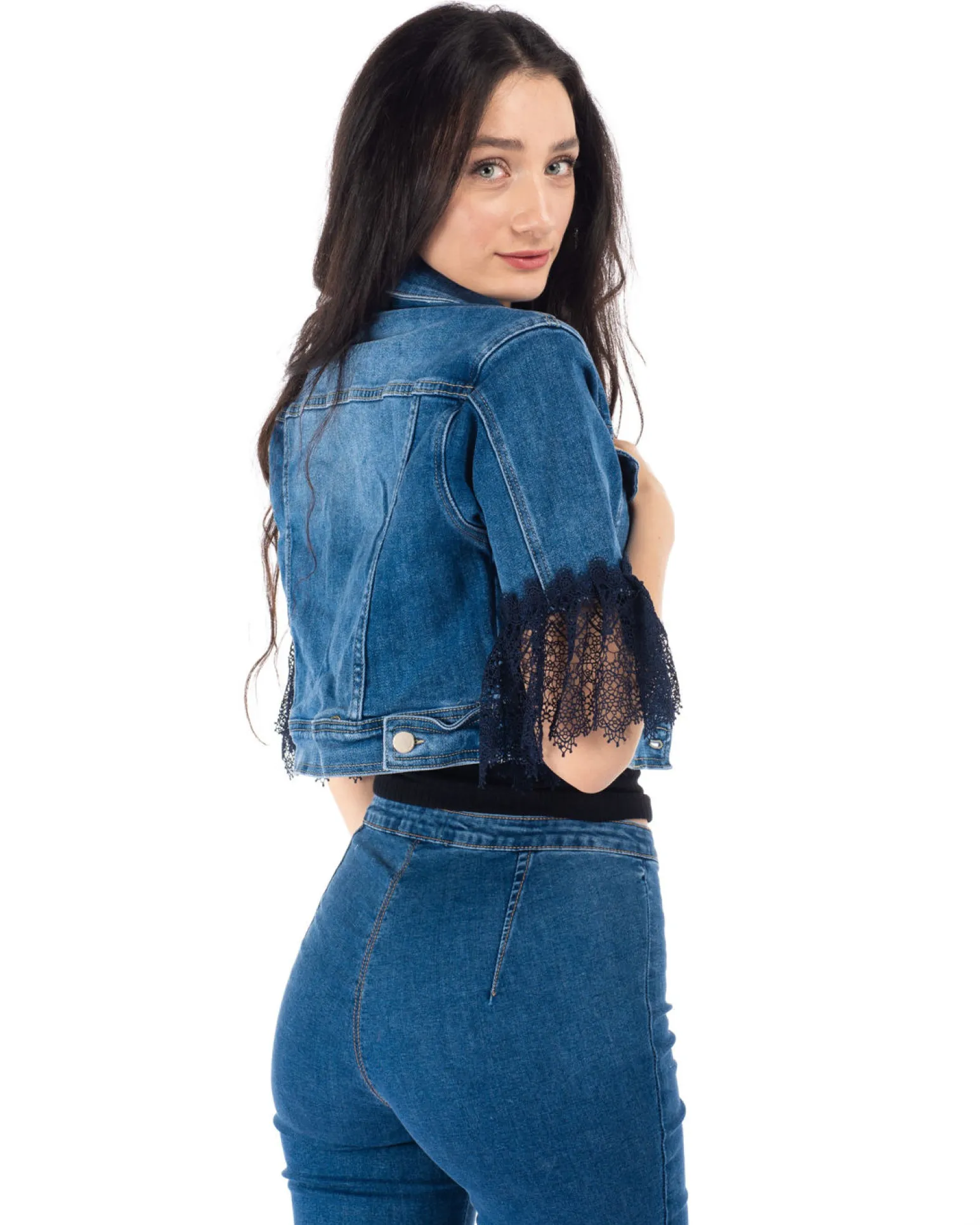 GIUBBINO JEANS MANICA PIZZO