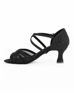 GLOBODANCE - Scarpa da ballo nera glitterata con sottopiede in memory foam e strass, tacco 6CM