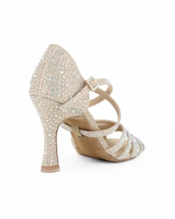 GLOBODANCE - Scarpa da ballo platino in lurex con sottopiede in memory foam e strass, tacco 8,5CM