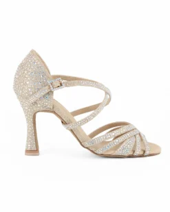 GLOBODANCE - Scarpa da ballo platino in lurex con sottopiede in memory foam e strass, tacco 8,5CM
