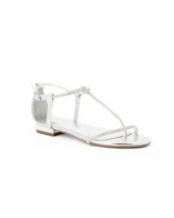 GLOBOROSA - Sandalo infradito argento con strass  e sottopiede in memory foam, cinturino alla caviglia