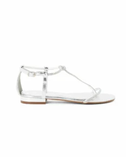 GLOBOROSA - Sandalo infradito argento con strass  e sottopiede in memory foam, cinturino alla caviglia