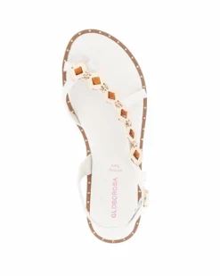 GLOBOROSA - Sandalo infradito avorio con decorazione a rombi, sottopiede in memory foam