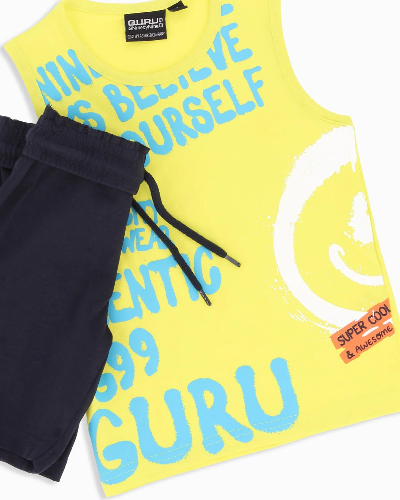GURU - Completo smanicato bambino 3-7 anni giallo fluo in cotone