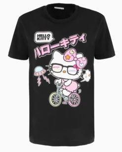 HELLO KITTY - Tshirt manica corta nera in cotone da donna