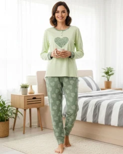 INFIORE - PIGIAMA LUNGO VERDE DA DONNA IN COTONE