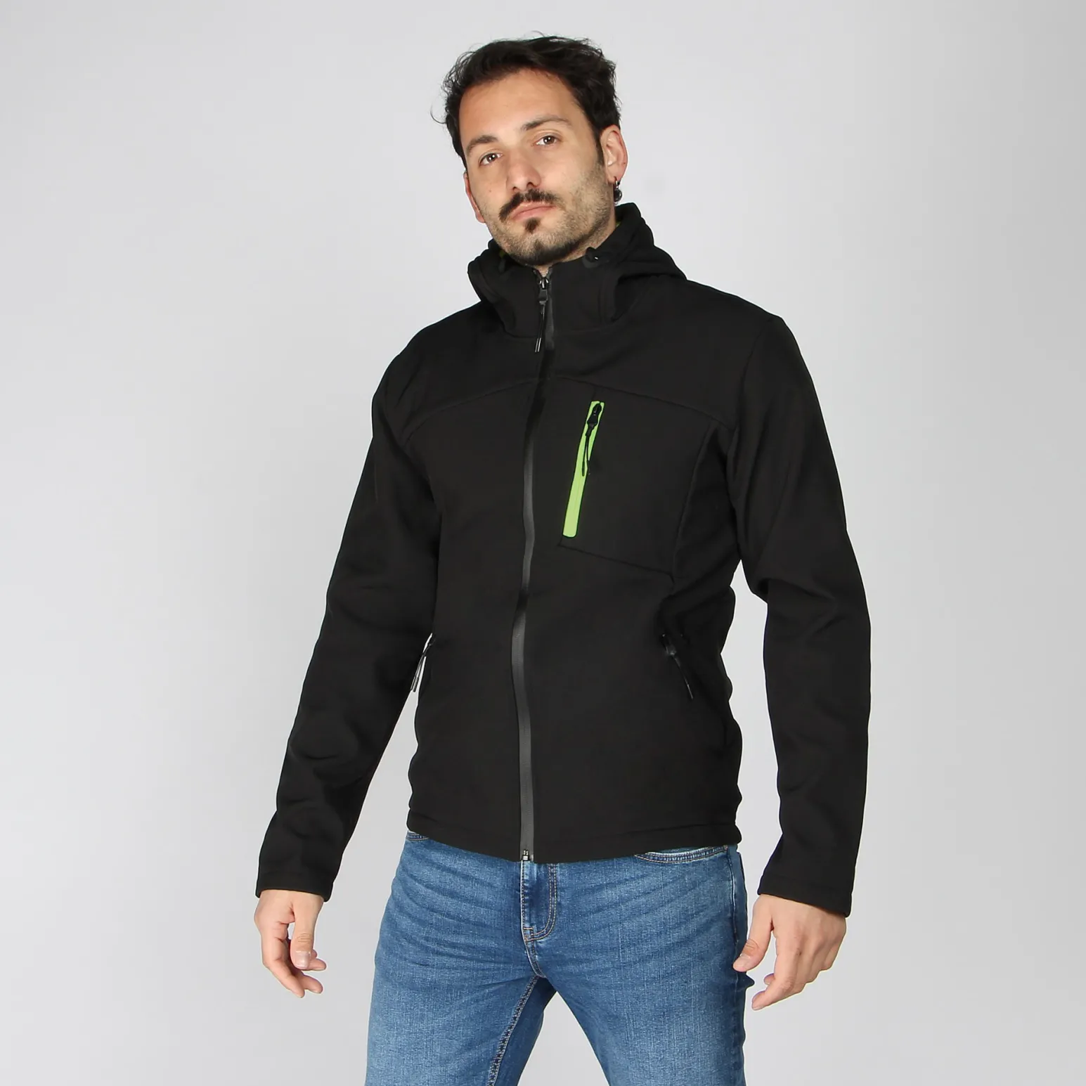 JACKET C/CAPP.SOFTSHELL UOMO BLK-YEL